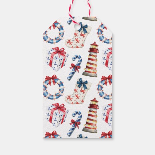 Étiquettes-cadeau Coastal Christmas Monogram Bow Nautical (Dos)