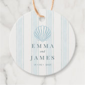 Étiquettes Cadeau Coastal Seashell White Blue Wedding  (Devant)