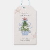 Étiquettes-cadeau Coastère Noël Bleu Bow Chinoiserie (Devant)