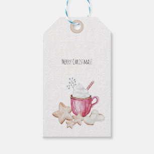 Étiquettes-cadeau Coca Chaud De Noël Et Cookies Aquarelle
