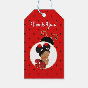 Étiquettes-cadeau Coccinelle Afro-Américaine Bébé Fille Rouge & Noir