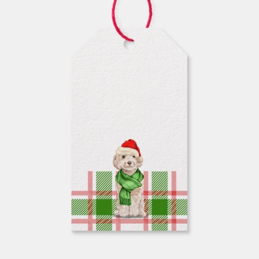 Étiquettes-cadeau Cockapo rouge et vert plaid de Noël chien cadeau T (Dos)