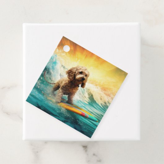 Étiquettes Cadeau Cockapoo Beach Surf Paining (En situation)