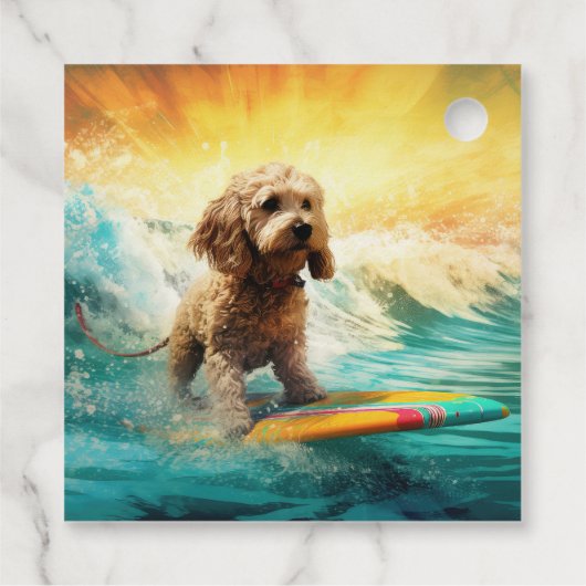 Étiquettes Cadeau Cockapoo Beach Surf Paining (Dos)