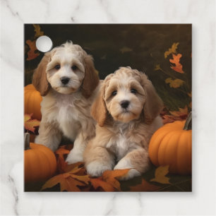 Étiquettes Cadeau Cockapoo Puppy Citrouille d'automne