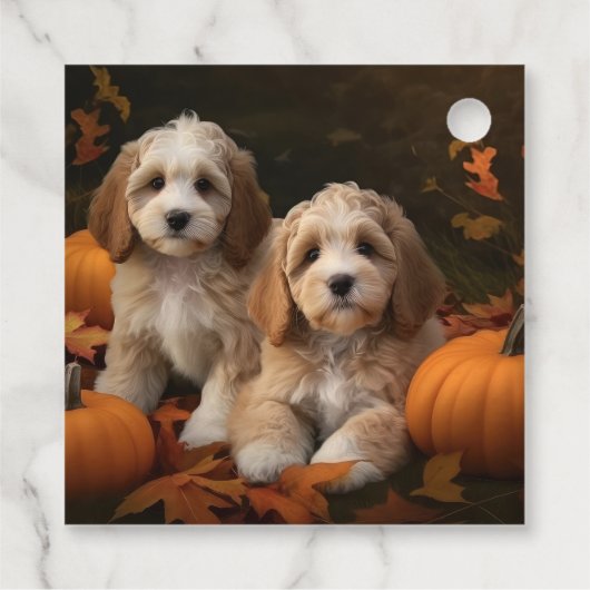 Étiquettes Cadeau Cockapoo Puppy Citrouille d'automne (Dos)