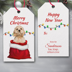 Étiquettes-cadeau Cocker Spaniel Chien dans le sac Père Noël