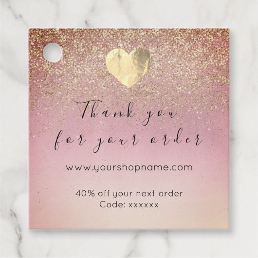 Étiquettes Cadeau Code de réduction Logo Coeur Kraft Remercier Poudr (Devant)