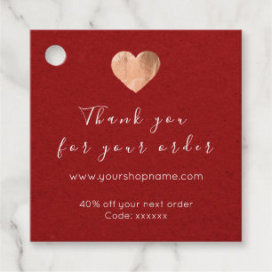 Étiquettes Cadeau Code de réduction Logo Rose Coeur Rouge Merci