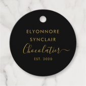 Étiquettes Cadeau Code QR Chocolatier élégant noir or script (Devant)