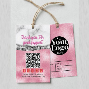 Étiquettes-cadeau Code QR personnalisé rose Prix Logo Marque suspen