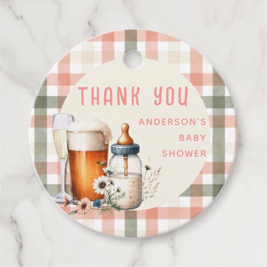 Étiquettes Cadeau COED Cheers Baby Sage Peach Bouteilles Brews Douch (Devant)