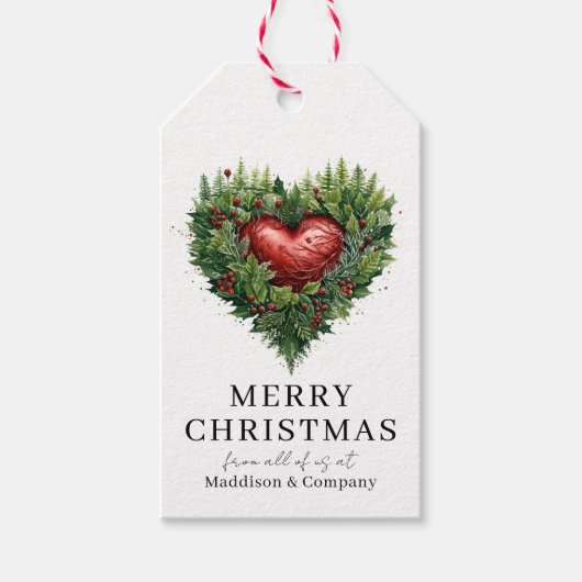 Étiquettes-cadeau Coeur À feuillage persistant festif (Devant)