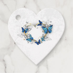 Étiquettes Cadeau Coeur bijoux avec papillons Morpho