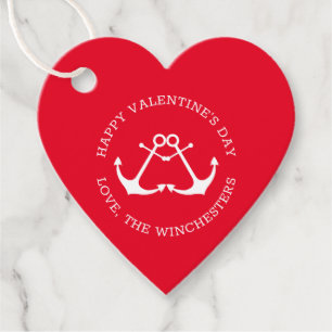 Étiquettes Cadeau Coeur d'ancre nautique Heureuse Sainte-Valentin