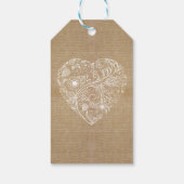 Étiquettes-cadeau Coeur de fleur de burlap de lin (Dos)