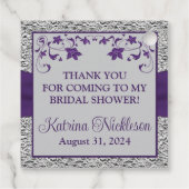 Étiquettes Cadeau Cœur de mariage violet, gris (Dos)