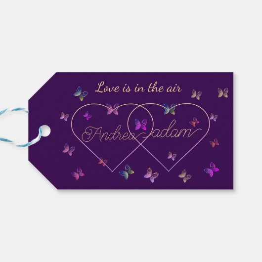 Étiquettes-cadeau coeur de papillons volants modernes (Dos Horizontal)