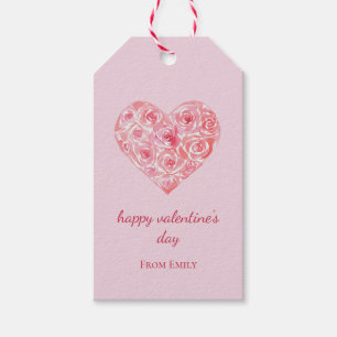 Étiquettes-cadeau Cœur de rose aquarelle rose personnalisé pour la S