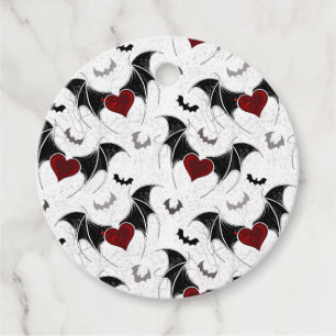 Étiquettes Cadeau Coeur d'Halloween avec ailes de chauve-souris noir