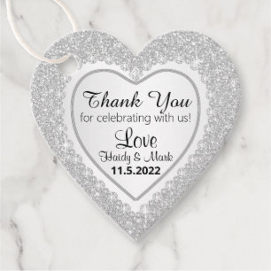 Étiquettes Cadeau Coeur Diamant Blanc avec Parties scintillant Blanc