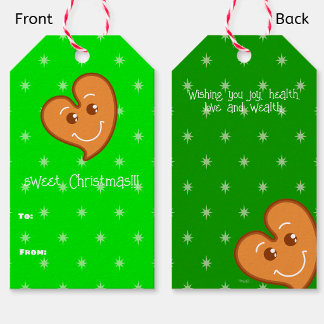 Étiquettes-cadeau Cœur en pain d'épice de Noël vert sucré - personna