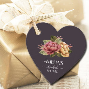 Étiquettes Cadeau Coeur Fête des mariées florale dramatique
