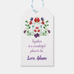 Étiquettes-cadeau Cœur floral avec citation