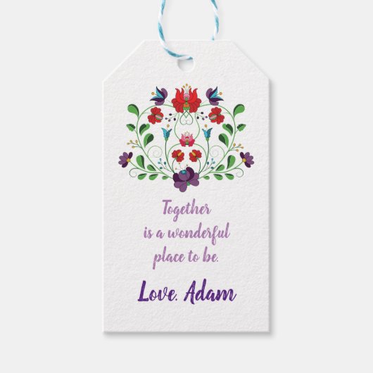 Étiquettes-cadeau Coeur floral avec citation (Devant)