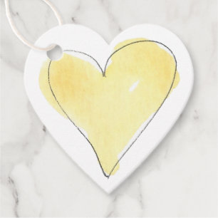 Étiquettes Cadeau Coeur Jaune Douce Amour Aquarelle Art Amitié