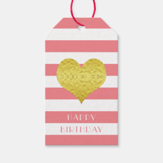 Étiquettes-cadeau Coeur or rose mignon Joyeux anniversaire