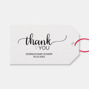 Étiquettes-cadeau Coeur rose   Simple Merci de calligraphie noire