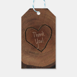 Étiquettes-cadeau Cœur sculpté Arbre en bois Écorce Mariage rustique