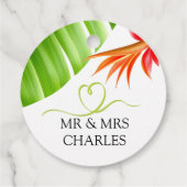 Étiquettes Cadeau Cœur Vert et Feuilles et Fleurs Tropicales (Dos)