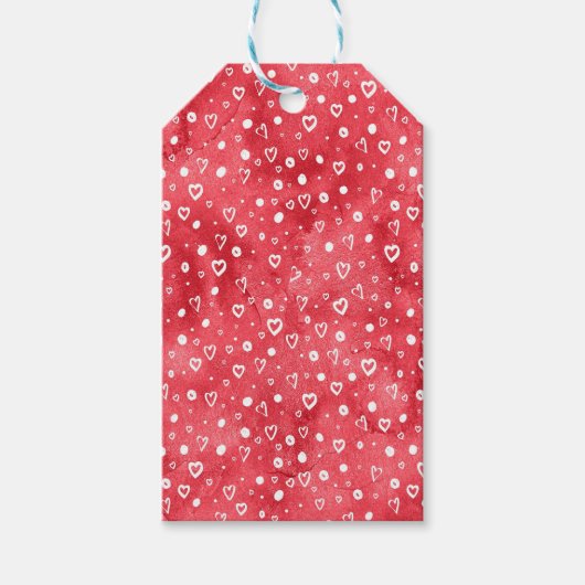 Étiquettes-cadeau Cœurs blancs sur fond éclaboussé de rouge (Devant)