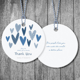 Étiquettes Cadeau Coeurs coeur Merci Cobalt Marine