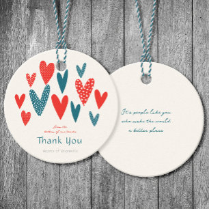 Étiquettes Cadeau Coeurs de Merci coeur Rouge Turquoise