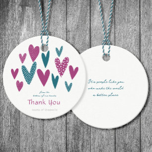 Étiquettes Cadeau Coeurs de Merci coeur Turquoise Magenta Favor
