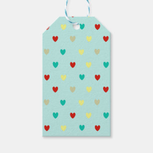 Étiquettes-cadeau Coeurs de polka minuscules sur le vert de la mer