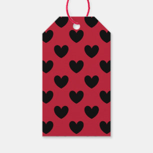 Étiquettes-cadeau Coeurs de polka noir sur rouge