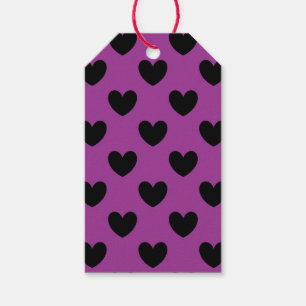 Étiquettes-cadeau Coeurs de polka noir sur violet