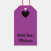 Étiquettes-cadeau Coeurs de polka noir sur violet (Dos)