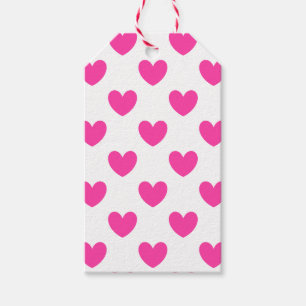 Étiquettes-cadeau Coeurs de polka rose Fuchsia sur blanc