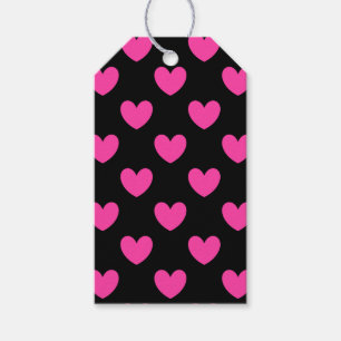 Étiquettes-cadeau Coeurs de polka rose Fuchsia sur noir