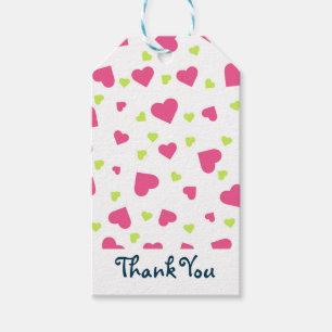 Étiquettes-cadeau Coeurs de tambours rose et vert doux Merci Motif