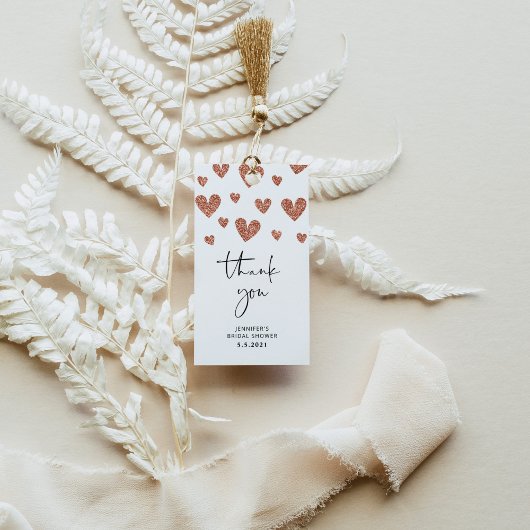Étiquettes-cadeau Coeurs d'or rose douche nuptiale merci