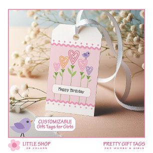 Étiquettes-cadeau Cœurs Fleuris Roses Anniversaire