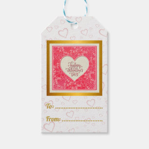 Étiquettes-cadeau Cœurs floraux rouges et roses élégants pour la Sai