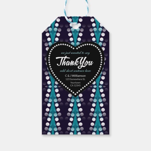 Étiquettes-cadeau Cœurs Merci Points de Teal Moderne (Devant)