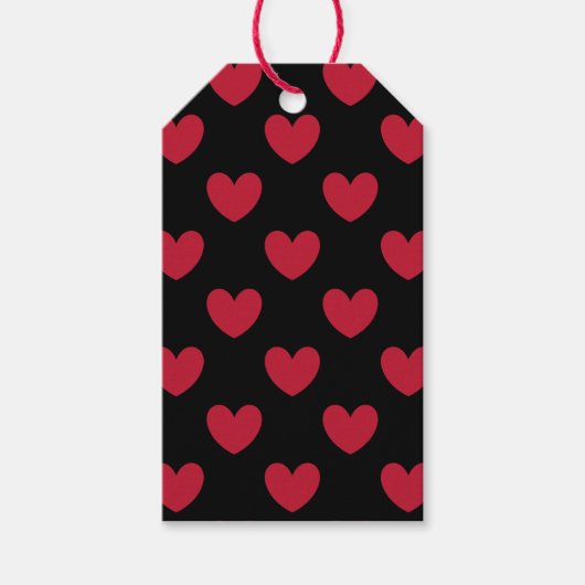 Étiquettes-cadeau Coeurs polka rouge sur noir (Devant)